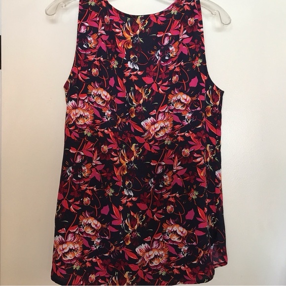 Halogen Floral Tank Very Pretty Drk Blue/Reds SzM Round Neck Sleeveless - Picture 7 of 8